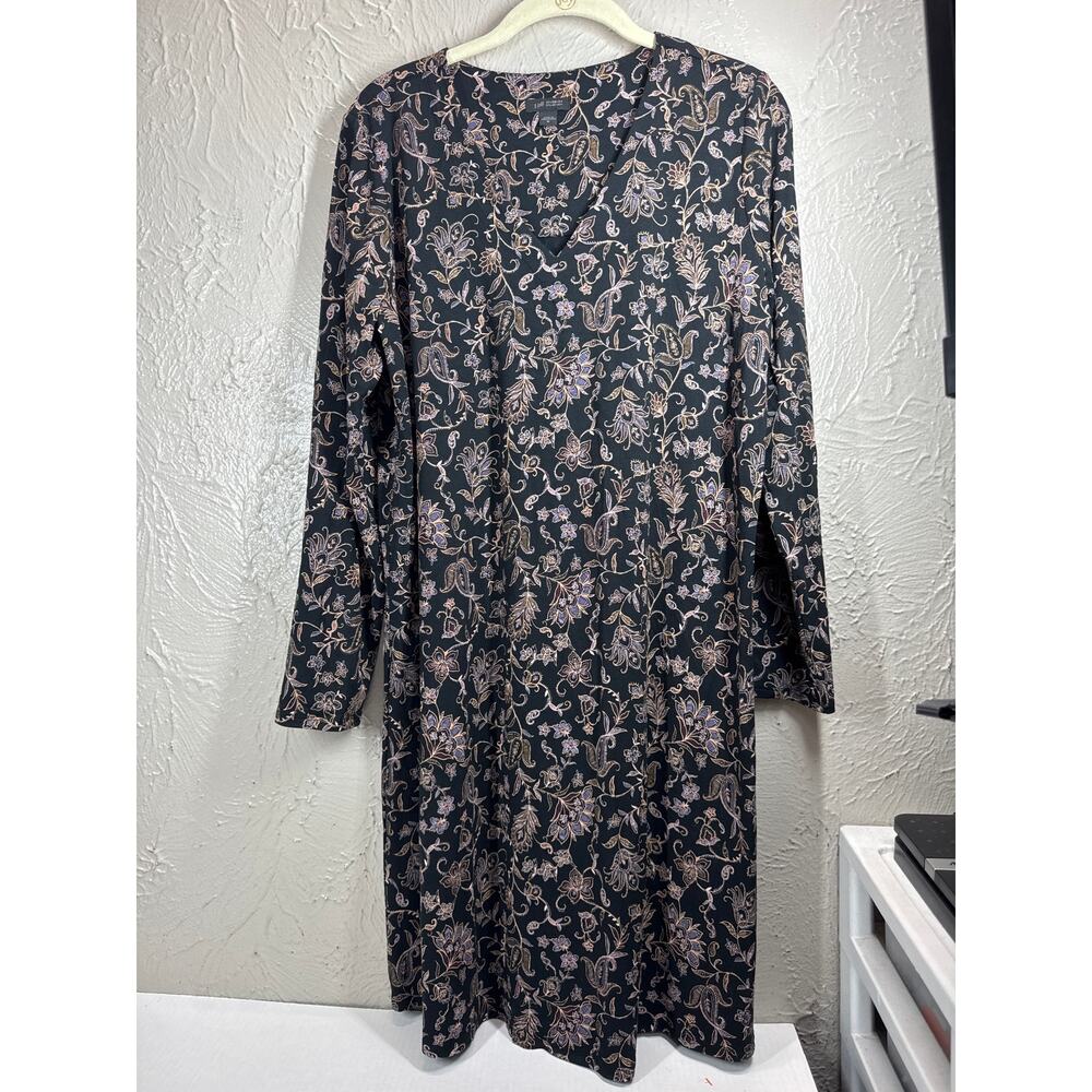 J Jill Wearever Collection‎ Shift Dress 3/4 Sleeve Black Floral Stretch Medium